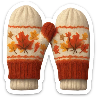 A pair of cozy knitted mittens with fall design sticker