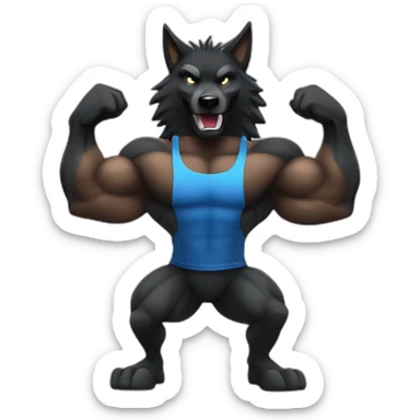 Bodybuilder black wolf pumping muscles sticker