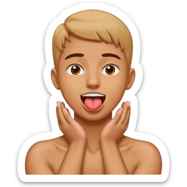  person with hands on neck crossed choking themselves with tongue out slightly happy  sticker