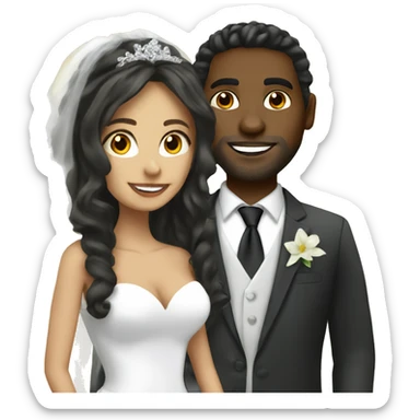 Long hair Latina bride and black man groom sticker