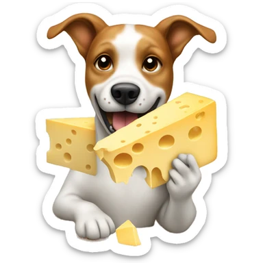 Dog eating a block of cheese sticker