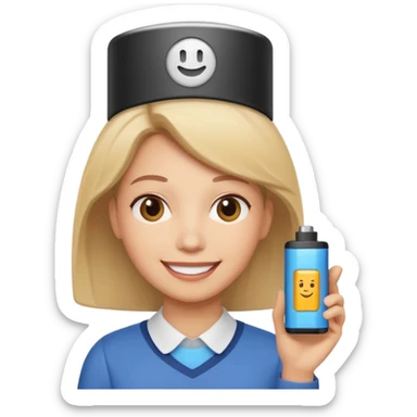 A kindergardenteacher with an empty battery icon above their head. sticker