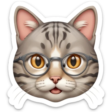 generate a nerdy, confused cat who is also in a state of panic sticker