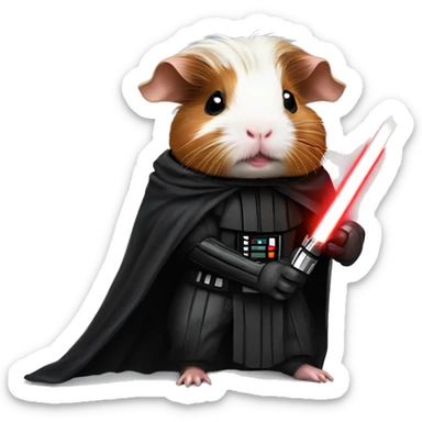 Guinea pig as Darth Vader with red lightsaber sticker