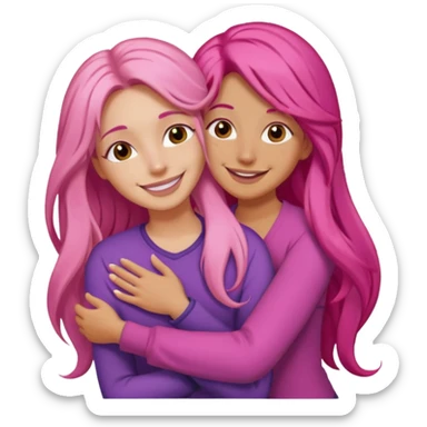 Surprisingly goofy once they open up. Strong, loyal, and incredibly supportive — but still hates wasting time. woman long pink hair hugging another person sticker