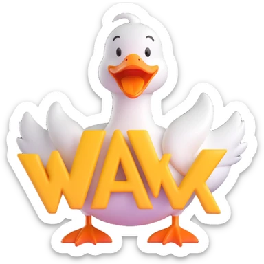 A cartoon-style duck with its beak open, shouting “WAK!” in big comic-style letters. The duck looks expressive and loud, with motion lines to show the sound. White background, bold and fun sticker
