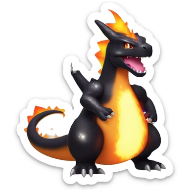 Black shiny sparkly Charizard-Fakémon with purple flame on tail sticker
