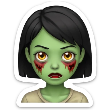 Emoji zombie girl verde com cabelo preto curto com uma expressão normal sticker