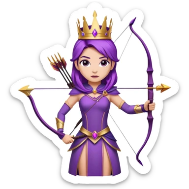 Archer Queen from Clash of Clans with purple hair, crown, bow and arrow, purple outfit sticker