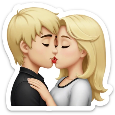 boy with dark hair kissing girl with blonde hair  sticker