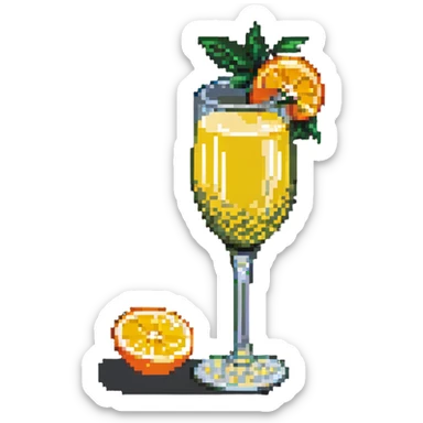 glass of mimosa with an orange slice sticker