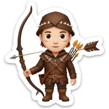 The classic hunter figure with a bow and arrow on his back, dressed in brown clothes and adorned with animal decorations sticker