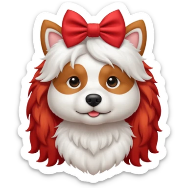 very red long haired white dog with a bow on hair sticker