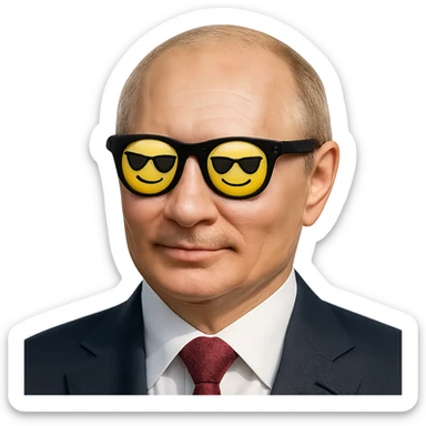 photorealistic portrait of Putin wearing cool sunglasses, emoji style, confident expression sticker
