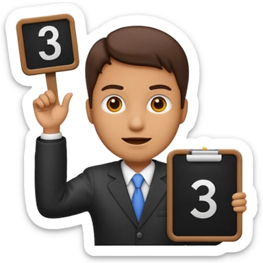 a jury member emoji holding a scoreboard with the number 3 over their head, simple, expressive sticker