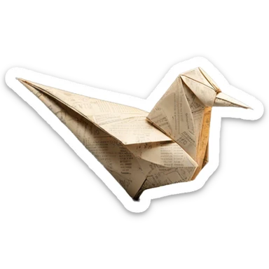 Sparkling patterned Beige Origami bird made of newspapers intricate patterns surrounded by fairy lights sticker