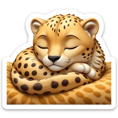 Meme-Worthy Cute Sleeping Cheetah Portrait Emoji, Head resting peacefully with a contented smile, showcasing a lean, muscular build and a luxuriously soft golden spotted Fur, eyes shut in a serene, restful nap, Simplified yet hilariously adorable features, highly detailed, glowing with a soft, drowsy light, high shine, relaxed and utterly lovable, stylized with an air of playful laziness, bright and heartwarming, soft glowing outline, capturing the essence of a comically sleepy cheetah, so meme-worthy it feels like it could instantly become the next viral sensation of adorable slumber! sticker