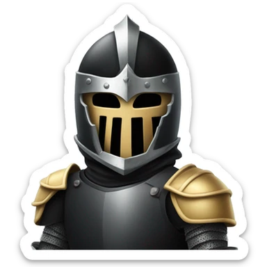 A stylish knight in a black helmet with a face and body sticker