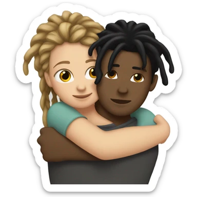 tan boy with dreads hugging white girl with black hair sticker