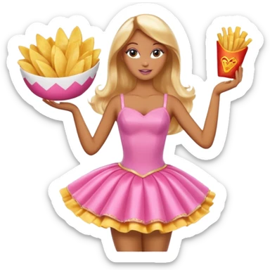 Brown skin blonde hair barbie ballerina holding hot fried chips  sticker