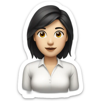 female Teacher with black hair and white skin and white shirt sticker