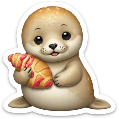 Baby seal holding a croissant sticker