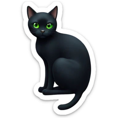 Black cat with green eyes sitting under the moon sticker