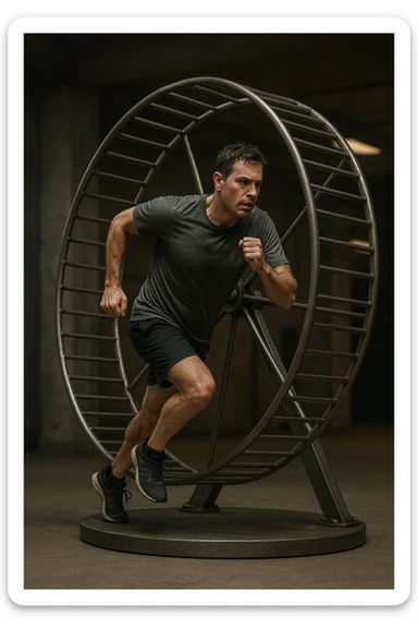 uomo che corre dentro la ruota del criceto come un circolo vizioso immagine realistica sticker