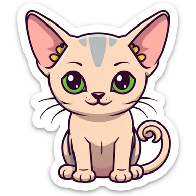 gray hairless Sphynx cat with green eyes, smiling sticker