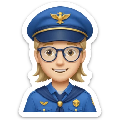 scout boy long hair spectacled blue uniform with cap sticker