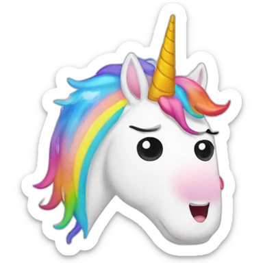 Upsidedown crying unicorn with rainbow horn sticker