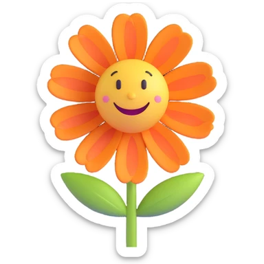 3D cartoon flower, pastel colors, smiling face, cute and playful sticker