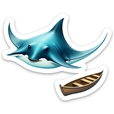 a huge manta ray under the water, dwarfing a rowboat sticker