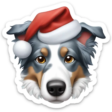 border collie blue merle sleeping with blue eyes wearing Christmas hat sticker