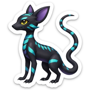 Rare epic aesthetic iridescent spooky gloomy colorful Salandit-Umbreon-Genet-species-Fakemon-hybrid-creature, with markings, full body sticker