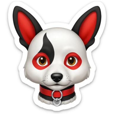 Perro blanco  con orejas negras  con un collar rojo sentado sticker