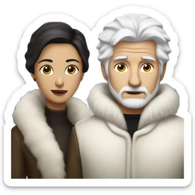 Dark haired woman white haired man White couple in long fur coats sticker