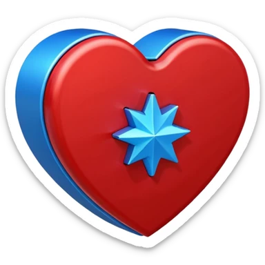 A blocky geometric red 3D heart with a bright blue star inside sticker