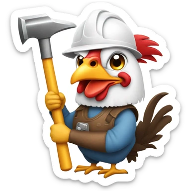 Rooster wearing a hard hat holding a Hamer  sticker