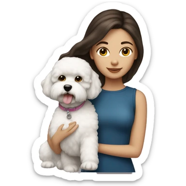 Brunette girl with bichon frise sticker