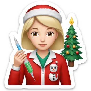 nurse wearing a christmas pullover and holding a a sting sticker