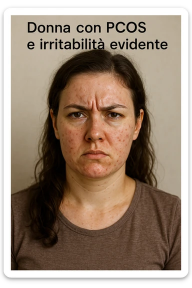 Donna con pcos e irritabilità come sindrome evidente immagine realistiche in italiano sticker