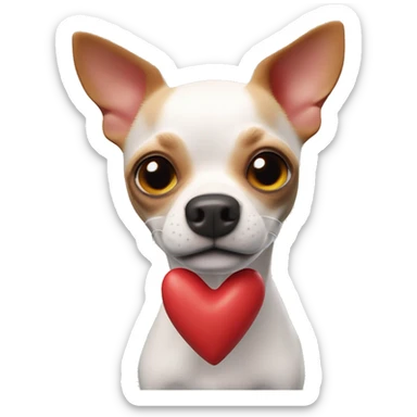 Perro cChihuahua sostiene corazón rojo, fondo blanco, claymation sticker
