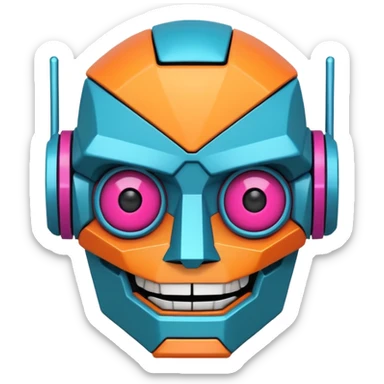 evil robot. Only its head. Very low details, just lines and colors, no need to draw in detail. Like an icon. Make it smile sticker