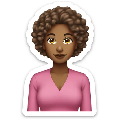 brownskin  woman long curly hair wearing pink  sticker