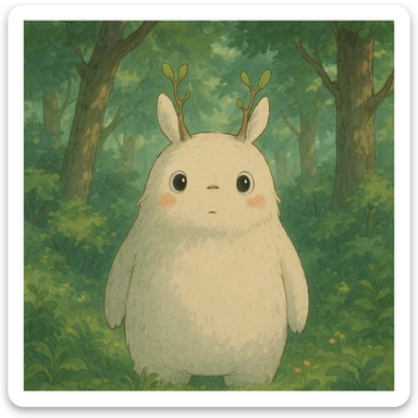whimsical forest spirit with soft colors and gentle expression in ghibli style sticker