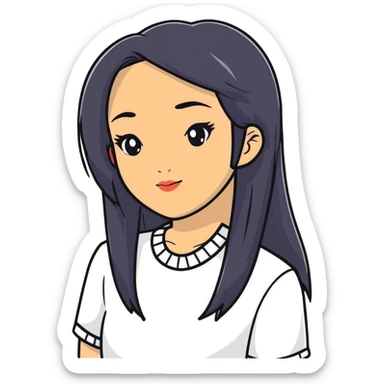 Stylish confident woman with Asian and Latina features, long straight black hair sticker