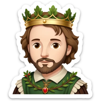 Shakespeare wearing a laurel wreath crown as the Bard sticker