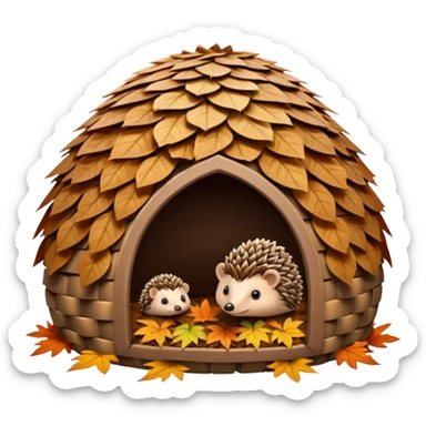 Hedgehog hut made of leaves sticker