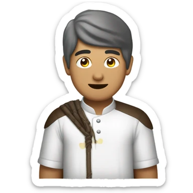 lajang putih dengan selimut di tubuhnya sambil memegang kopi sticker